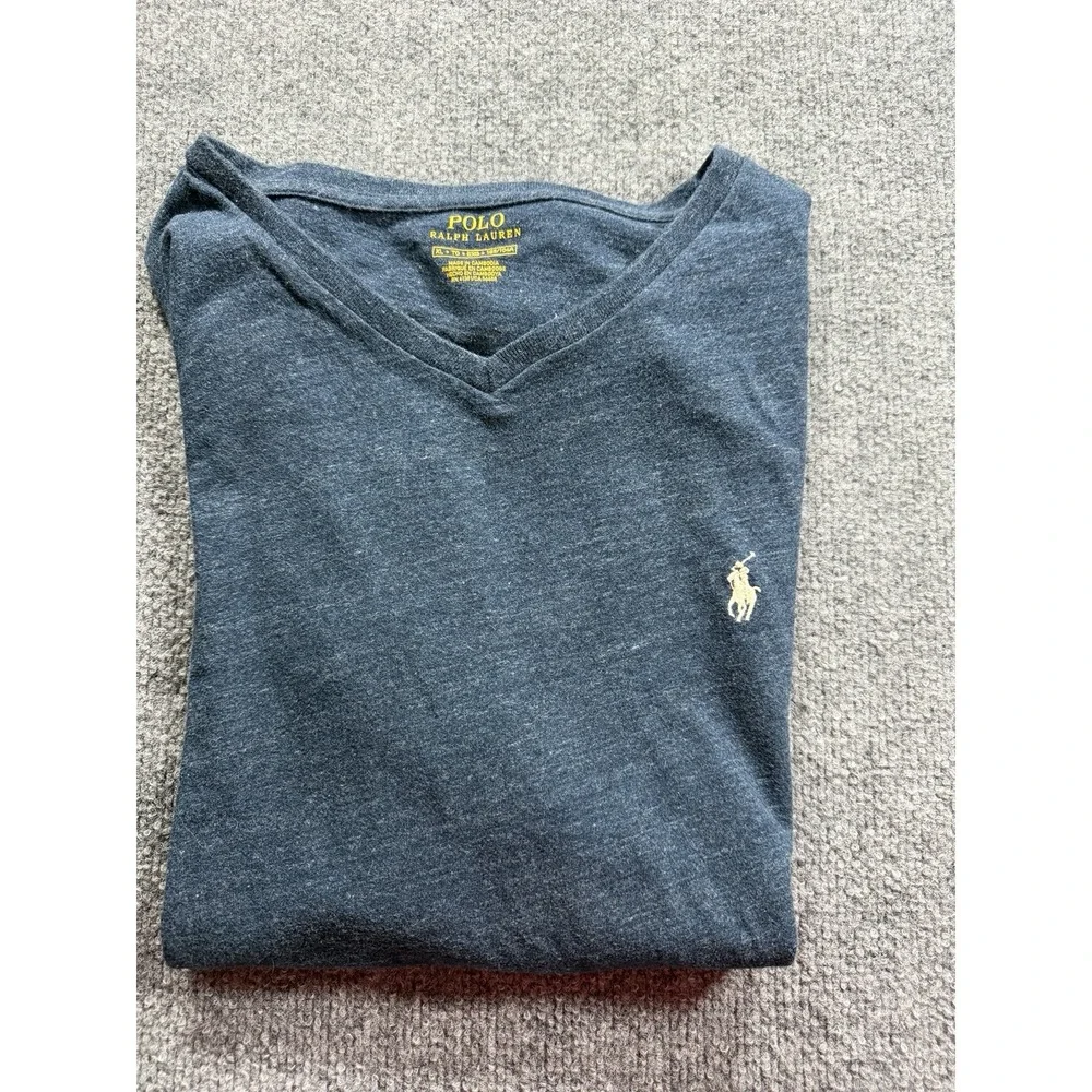 Polo Ralph Lauren Men's XL Blue Embroidered Pony V-Neck Knit T-Shirt Preppy